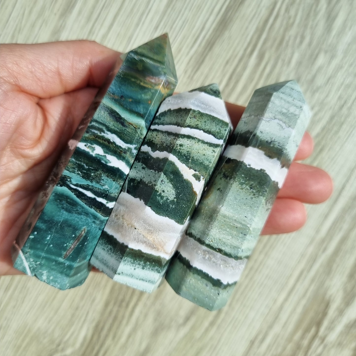 Green zebra jasper towers