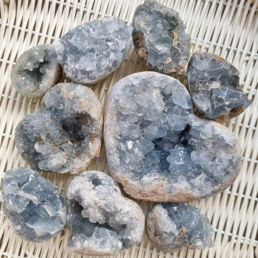 Celestite hearts & eggs