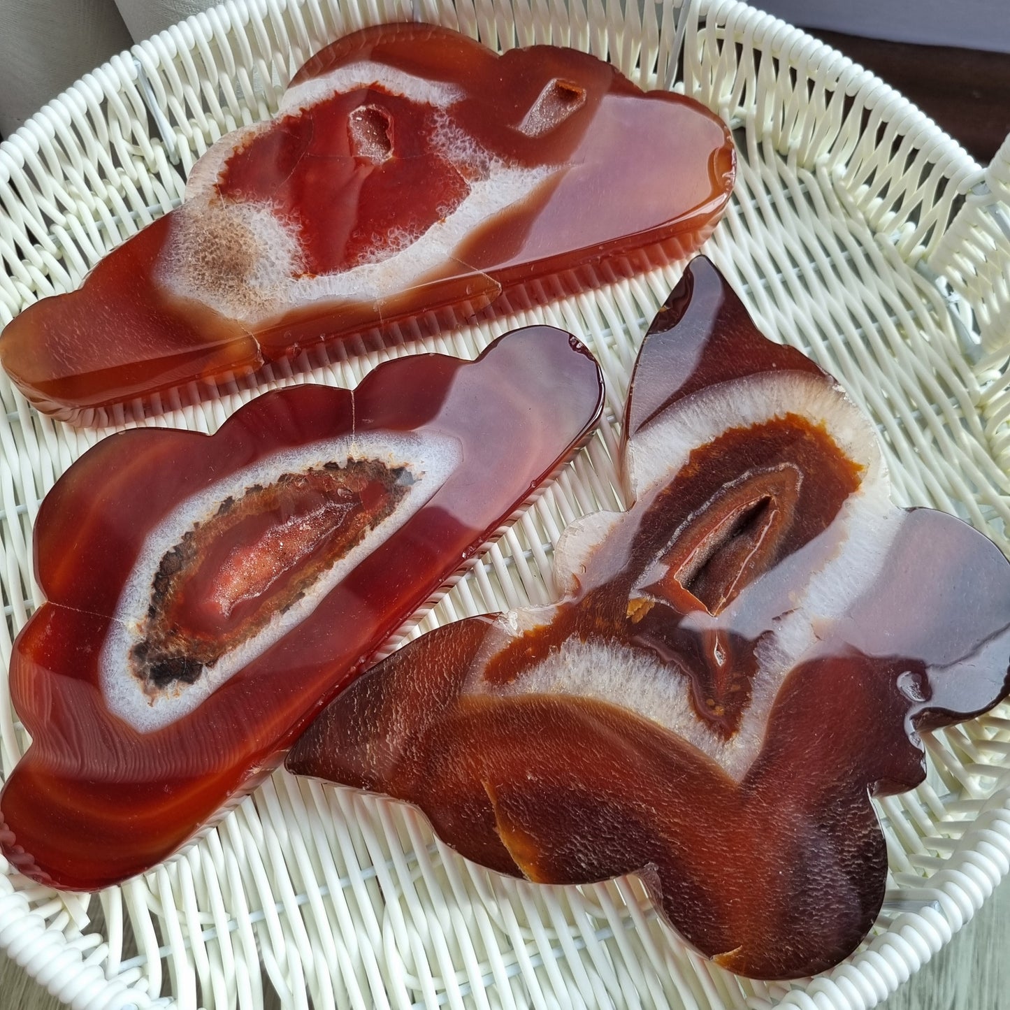 Red druzy agate carvings