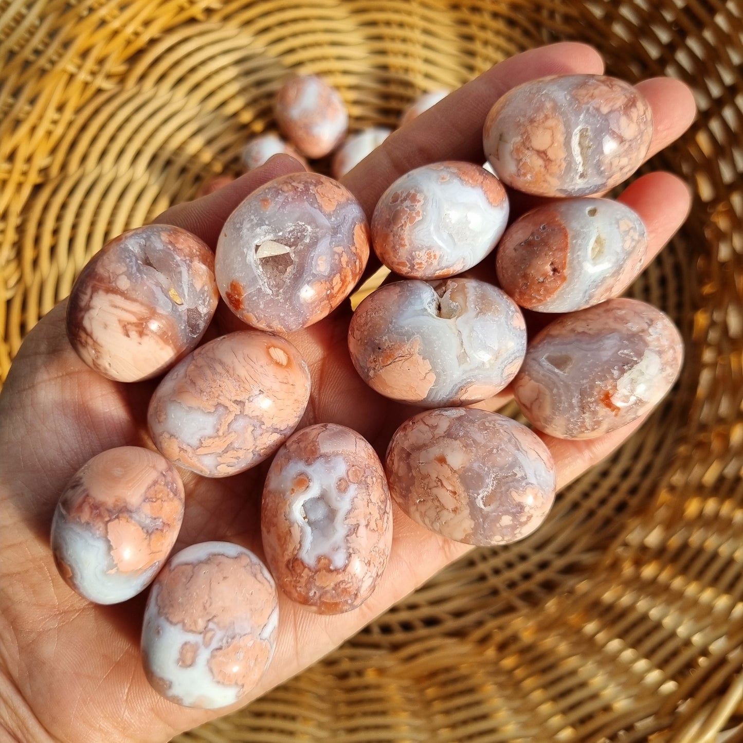 Natural Pink Agate Druzy tumbles