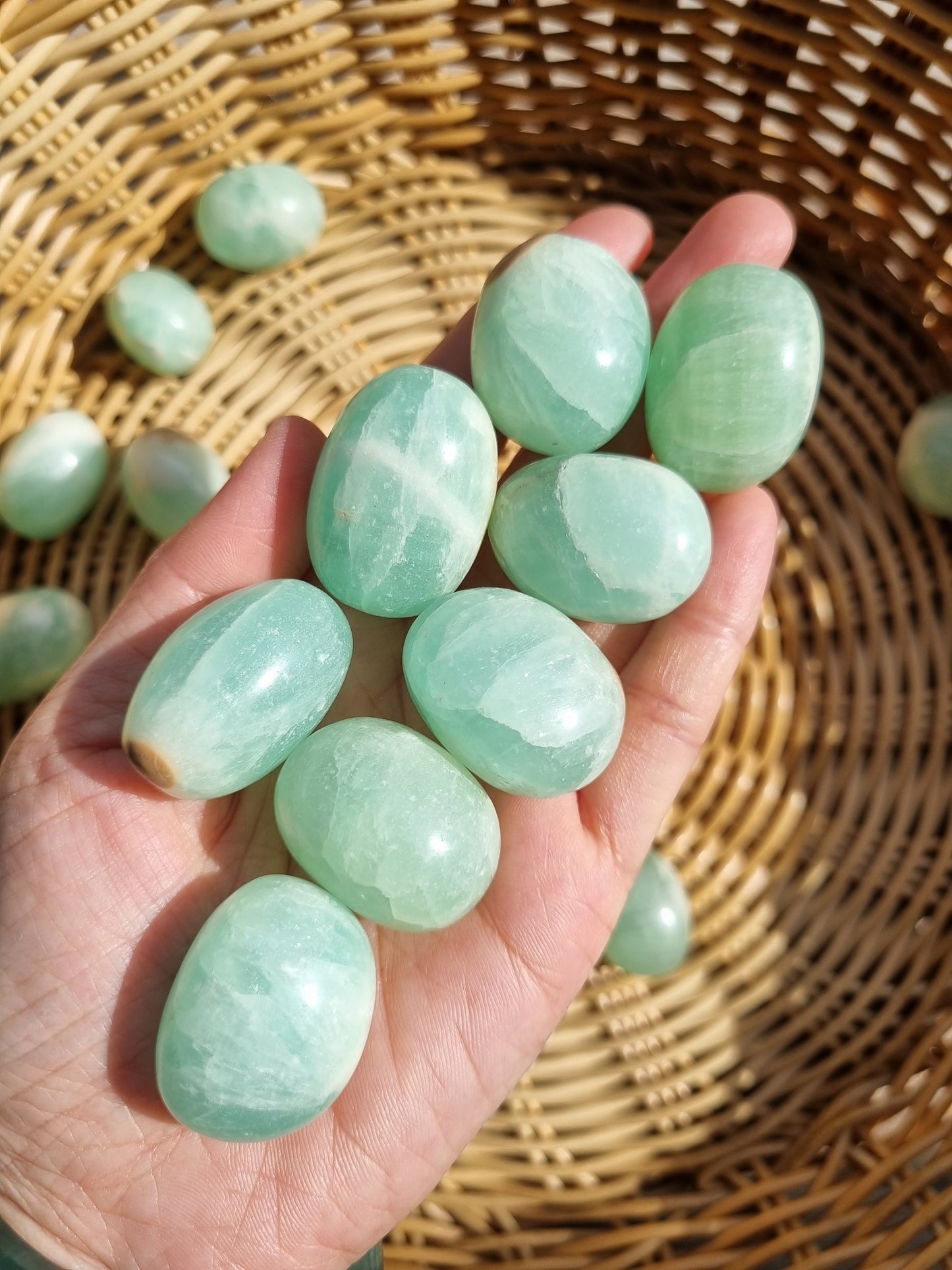 Pistachio calcite tumbles