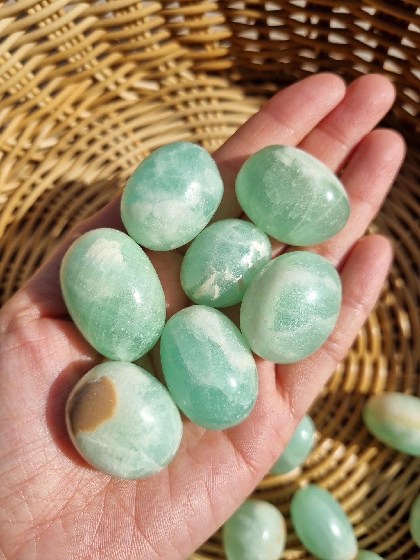 Pistachio calcite tumbles