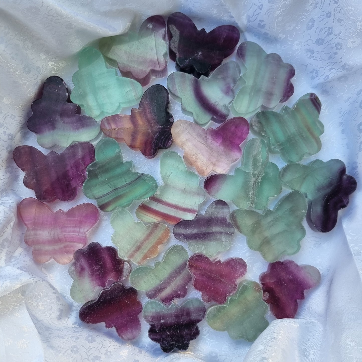 Fluorite butterfly carvings