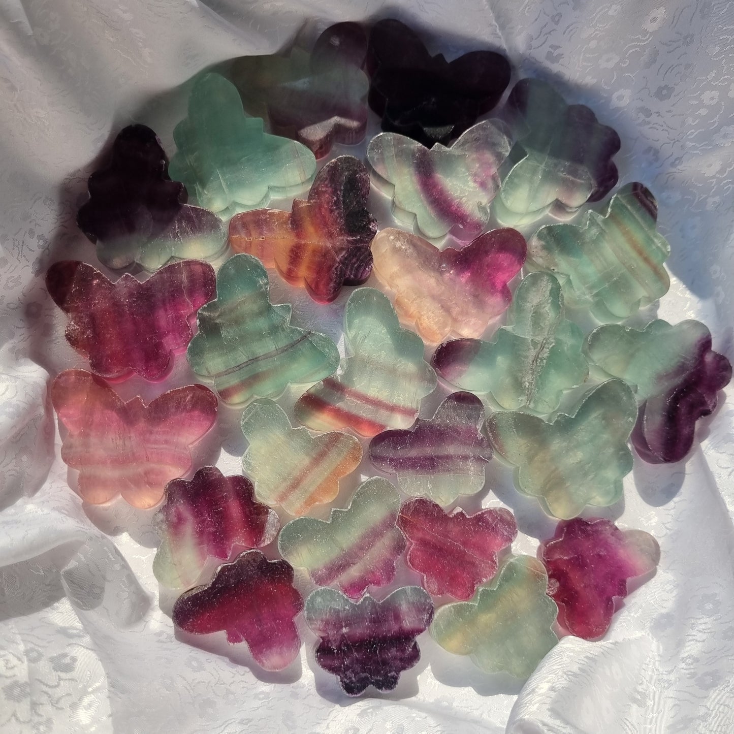 Fluorite butterfly carvings
