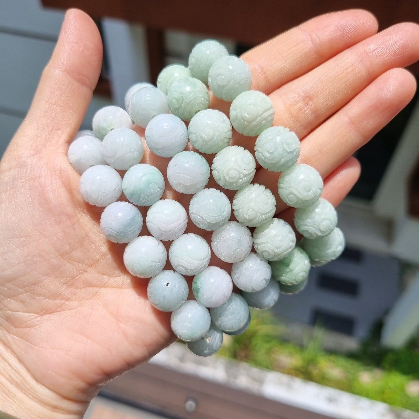 Certified Grade A Carving Jadeite bracelets ( White/Green/Yellow )
