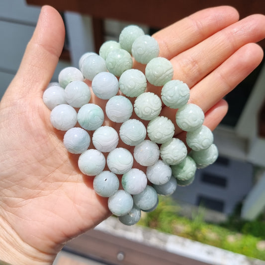 Certified Grade A Carving Jadeite bracelets ( White/Green/Yellow )