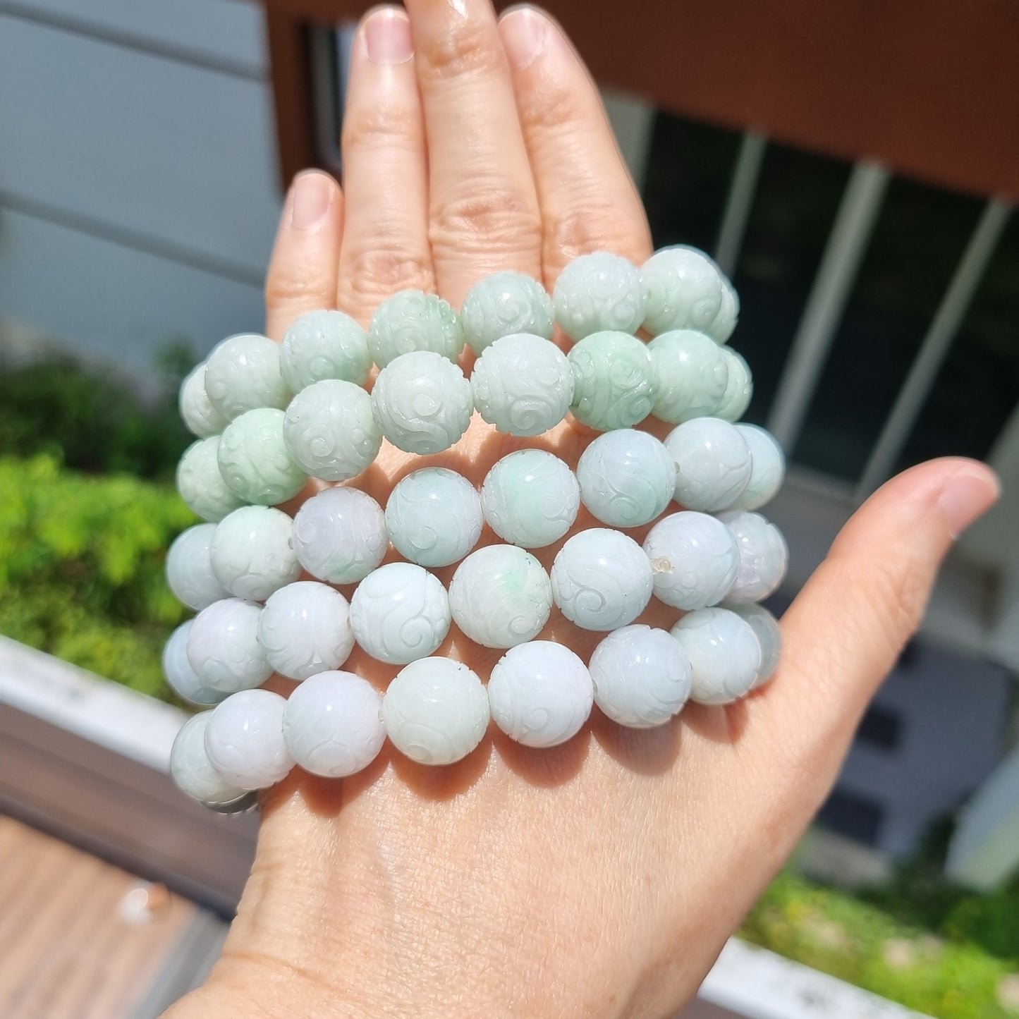 Certified Grade A Carving Jadeite bracelets ( White/Green/Yellow )