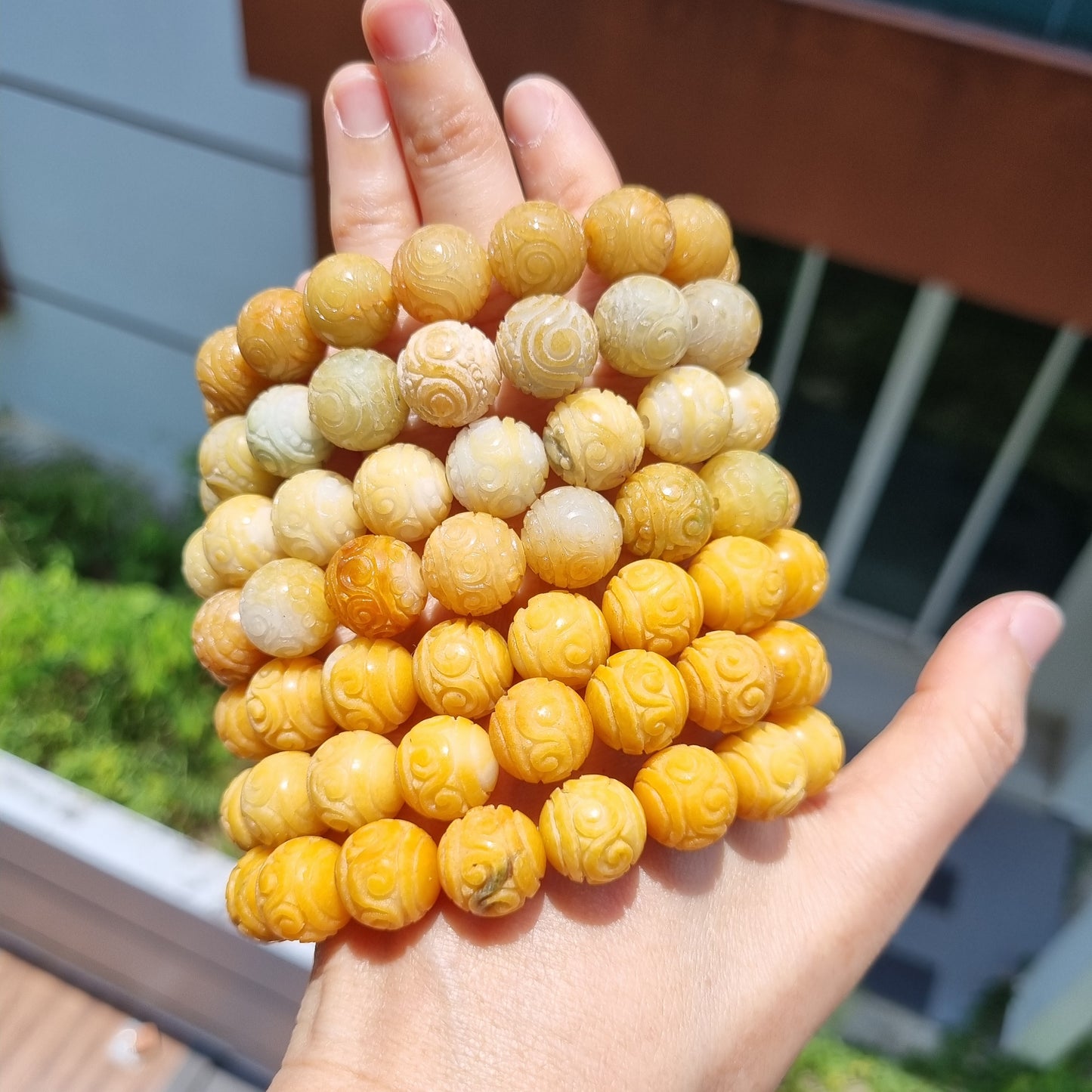 Certified Grade A Carving Jadeite bracelets ( White/Green/Yellow )
