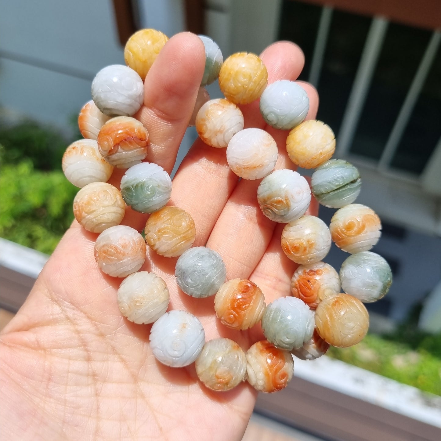 Certified Grade A Carving Jadeite bracelets ( White/Green/Yellow )