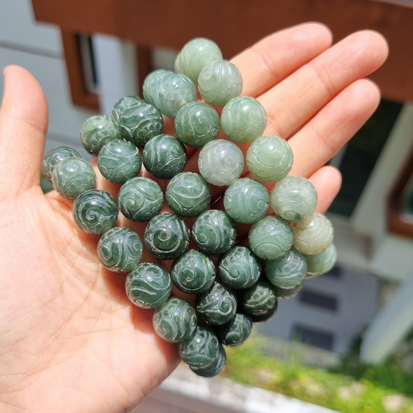 Certified Grade A Carving Jadeite bracelets ( White/Green/Yellow )