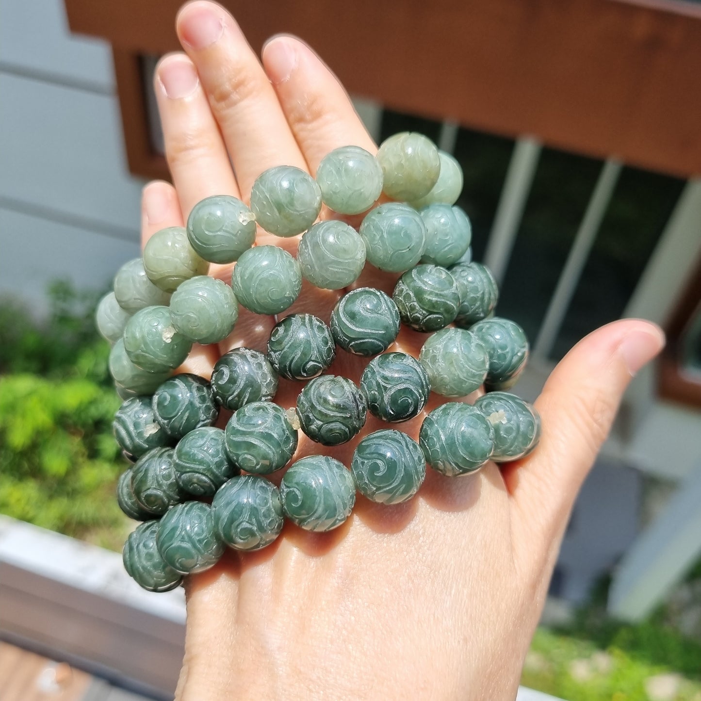 Certified Grade A Carving Jadeite bracelets ( White/Green/Yellow )