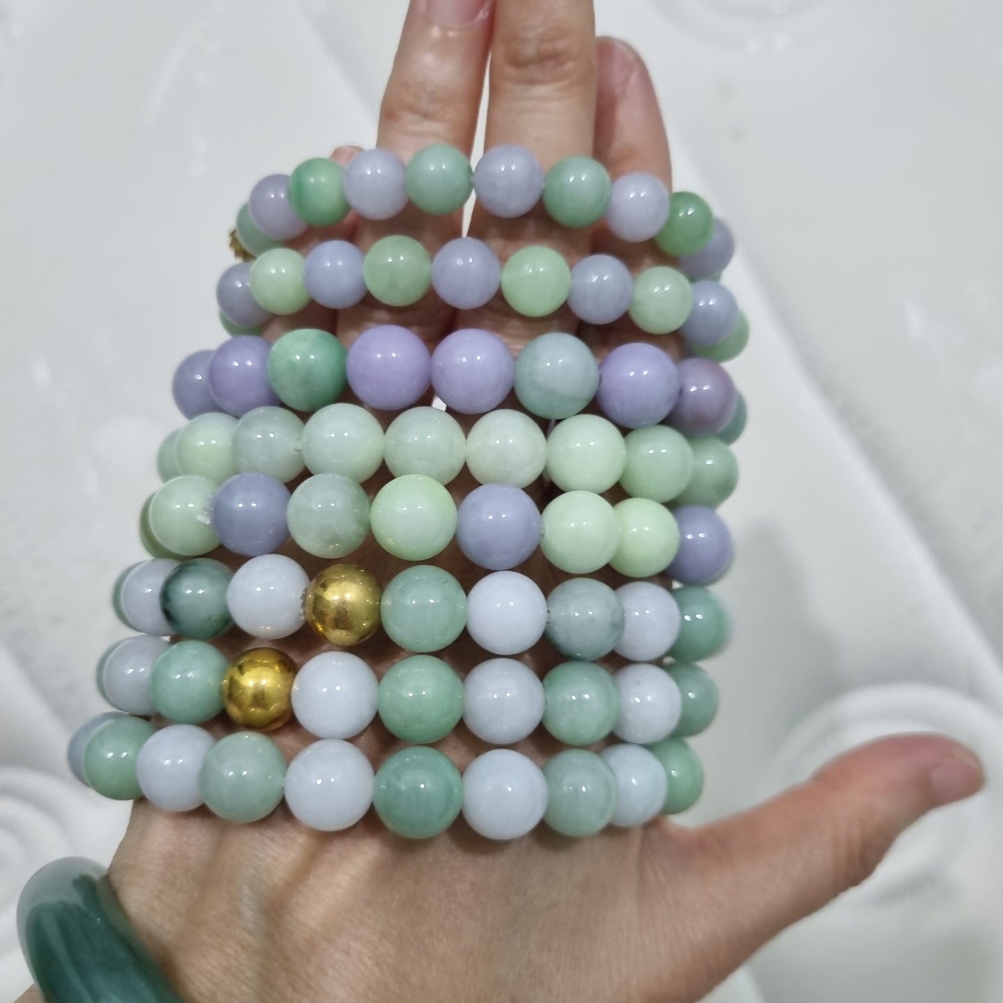 Certified Grade A Burmese Jadeite Bracelets ( Green & Purple )